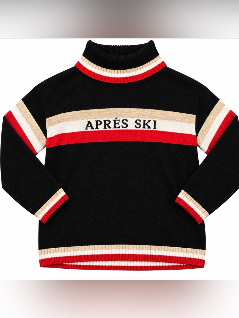 Lou & Grey XL Après Ski Striped Turtleneck Sweater Black Red Cream Winter Warm